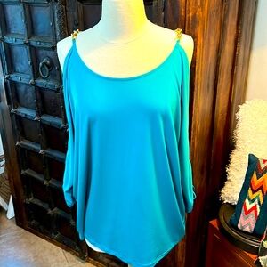 Michael Kors Dress Top~ Turquoise top with open shoulder Gold Chain size XL